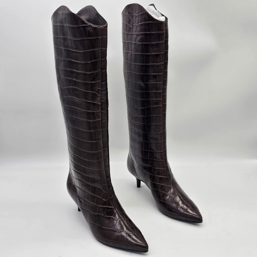 Schutz Maryana Lo Womens 9.5B Dark Chocolate Croco Leather Knee High Boots